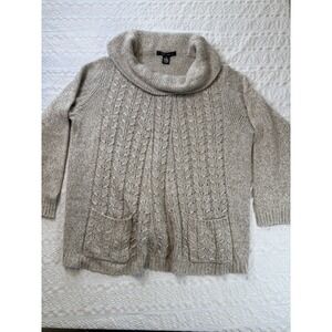 89th & Madison Womens XL Cable Knit Cowl Neck Sweater Beige Chunky Pocket